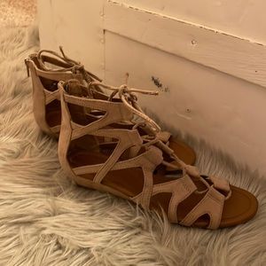 tie up tan sandals